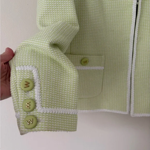 Worth New York Woven Green and White Clasp Blazer Jacket Size 8 - Picture 6 of 8